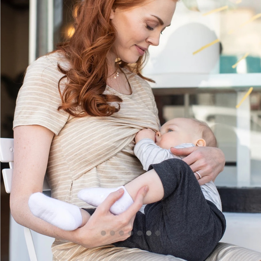 Eleanora Bamboo Maternity & Nursing Dress Oatmeal Stripe
